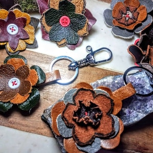 Stocking filler UK Leather bag charm , purse charm keyring flower charm gifts for her leather accessories valentine's birthday unique