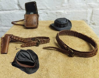 micro hats Arthur Morgan John Marston cowboy satchel miniature doll wear action figure hat and satchel collectable real leather clothing