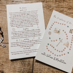 Set completo di biglietti Misteri del Rosario con riflessioni bibliche, acquerello 4x6, quaresima, pasqua