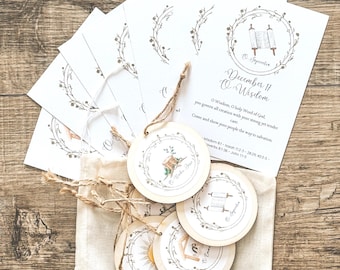 Traditional O Antiphons wood ornaments with 4x6 cards