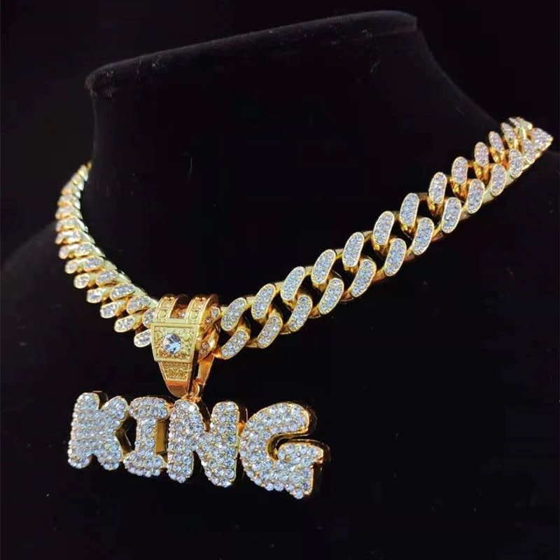 Men Women Hip Hop KING QUEEN Letter Pendant Necklace With 13mm - Etsy