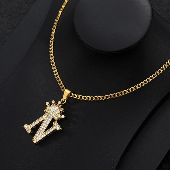 Zircon Crown Letter Pendant Necklace 