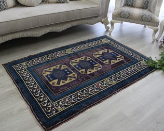 Marineblauw Vintage Turks Vloerkleed, 5,3 x 3,5 ft, Boho Anatolian Rug, Home Decor Living Room Rug, Shabby Chic Rug, 272