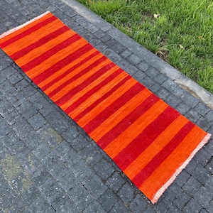 Orange and Red Kilim Runner Rug, 5.2 x 1.7 ft, Turkish Rug Runner, Vintage Kilim Rug, Decorative Kilim Rug, 576