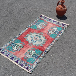 Doormat Rug, Turkish Rug, Boho Deco, Vintage Rug, 3.5 x 1.7 ft, Handmade Rug, Home Decor, Carpet, Wool Rug 55