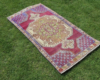 Turks vloerkleed, vintage Turks vloerkleed, paars vloerkleed, 4,7 x 2,5 ft, Oushak-tapijt, antiek Turks tapijt, 175