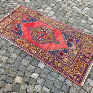 Red Turkish Rug 6.5x3.0 Ft Handmade Turkish Rug, Red Vintage Rug, Rug Living Room 496