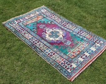 Turks vloerkleed, vintage vloerkleed, vloerkleed, 4,6 x 2,9 ft, groen vloerkleed, oushak vloerkleed, handgemaakt vloerkleed, 167