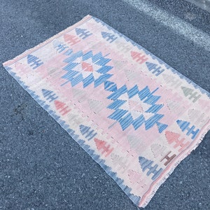 Vintage Kilim Rug, Turkish Kilim Rug, 3.5x 2.4 ft, Handmade Kilim, Blue Kilim Rug, Bohemian Kilim Rug, Anatolian Kilim, Decor, 486