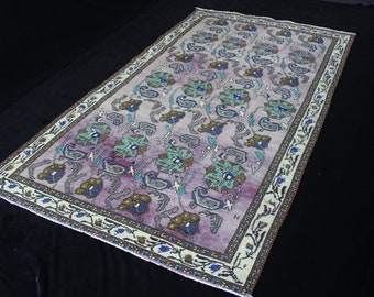 Purple Floral Vintage Area Rug, Gratis verzending, Turks tapijt, kleurrijk tapijt, oushak tapijt, geweven tapijt, handgemaakt tapijt, 186