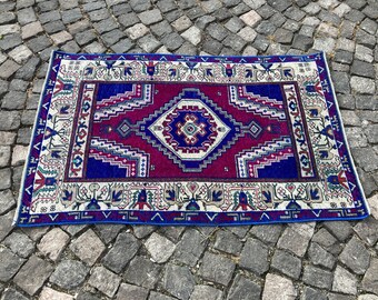 色あせたピンクパープルのヴィンテージトルコランナーラグ 4.6x8.4