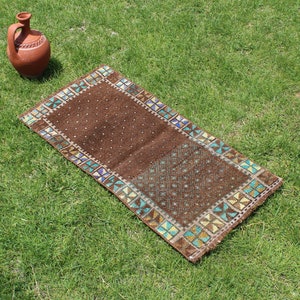 Antique Small Bohemian Turkish Rug, 3.0 x 1.4 ft, Handwoven Home Decor Rug, 80
