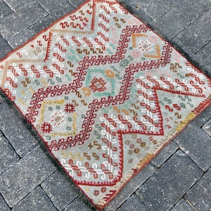 Turkish Kilim Rug, 2.0 x 1.8 ft, Handmade Kilim, Small Runner Rug, Door Mat Rug, Wall Decor Rug, Wool Rug, 624