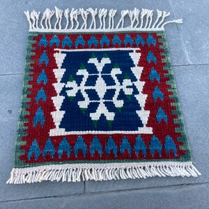 Small Kilim Rug, 1.3 x 1.3 ft, Small Handwoven Rug, Kilim Rug, Rustic Rug, Wool rug, Flatweave Rug, Home Decor, Door Mat, 453