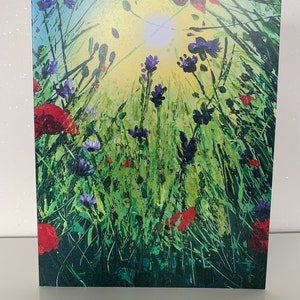 Card "Chasing the Light" Blank Card, Poppy Meadow, Wild flowers, Sunrise, Original Art