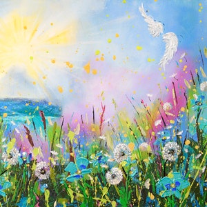 Saber - Cartão em branco, Espiritual, Luz solar, Flores, De uma pintura acrílica original, Cartões, aniversário, cartão em branco