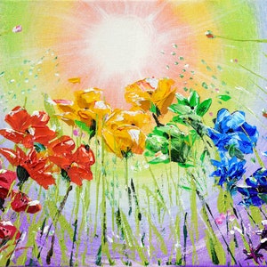Dankbaarheid: blanco kaart, spiritueel, zonlicht, regenboogbloemen, chakrakleuren, bloemen, verjaardag, blanco kaart