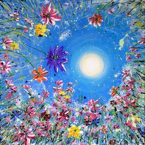 Courage - Carte vierge, Spirituel, Lumière du soleil, Fleurs, D'une peinture acrylique originale, Cartes, anniversaire, carte vierge