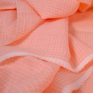 salmon classic gingham checks  linen fabric lightweight   by the yard by the meter 150 cm width 150 gsm curtains sewing