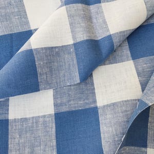 Blue gingham linen fabric by the yard by the meter for curtains  flax fabric checked  classic checks fabric