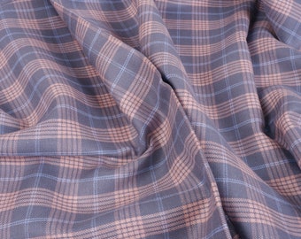 TWILL weave  Grey pink checks Heavy weight linen fabric  by the yard by the meter  gray 150 cm width 210 gsm  heavyweight upholstery sturdy