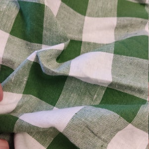 GREEN Caramel lightweight linen fabric by the yard by the meter 150 cm width 150 gsm curtains sewing gingham checked checks