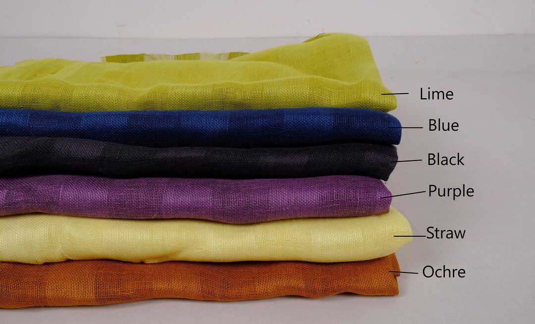 EXTRA WIDE Gauze 100 Linen Fabric Flax Blue Stripes Black Etsy