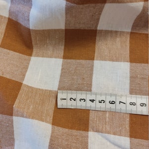 Caramel lightweight linen fabric by the yard by the meter 150 cm width 150 gsm curtains sewing gingham checked checks