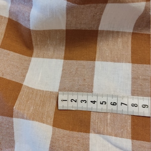 Caramel lightweight linen fabric by the yard by the meter 150 cm width 150 gsm curtains sewing gingham checked checks