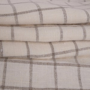 PURE heavyweight linen fabric  by the yard by the meter  offwhite white 150 cm width 150 gsm curtains sewing gingham checked checks tartan
