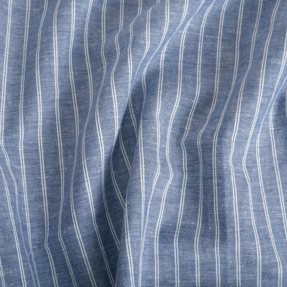 REINES Leinen blau gestreift mittelschwerer 100% Leinenstoff per