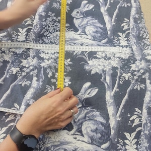 Blue Rabbit Print Heavy Weight Linen Fabric by the Yard by the Meter ...