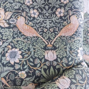 LINEN PRINT BIRD Heavy Weight Linen Fabric Toile Upholstery Natural ...