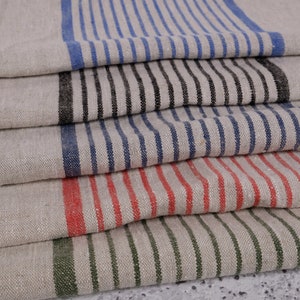 Heavy Weight Striped Linen fabric by the yard meter in BLACK 260 gr/m2, 140cm width for decor pillows, upholstery, curtains blue RED GREEN