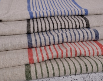 Tela de Lino Rayado Grueso cortada a medida por metro en NEGRO 260 gr/m2, 140 cm de ancho para decoración cojines, tapicería, cortinas azul ROJO VERDE