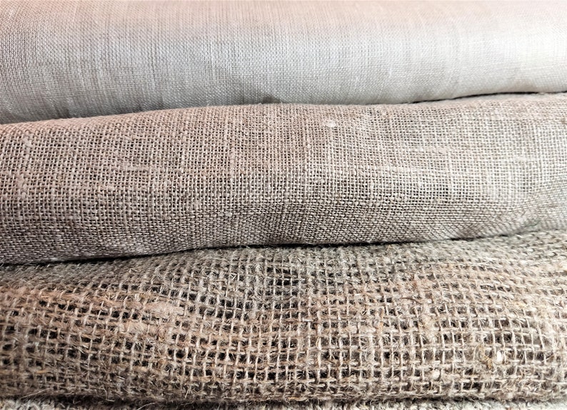 PURE Medium weight linen fabric by the yard meter natural 150 cm width 400gsm 200gsm upholstery curtains sewing extra heavy gauze sack image 2