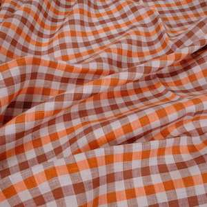 classic gingham lightweight linen fabric  by the yard by the meter 150 cm width 150 gsm curtains sewing gingham checked checks AUTUMN