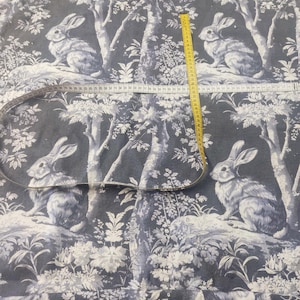 Blue Rabbit Print Heavy Weight Linen Fabric by the Yard by the Meter ...