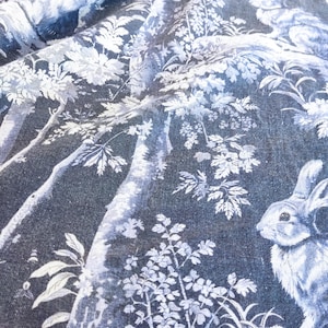 Blue Rabbit Print Heavy Weight Linen Fabric by the Yard by the Meter ...