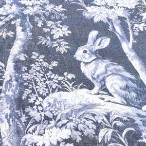 Blue Rabbit Print Heavy Weight Linen Fabric by the Yard by the Meter ...