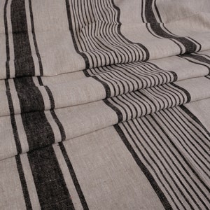 Heavy Weight Striped Linen fabric by the yard meter in BLACK 260 gr/m2, 140cm width for  grain sack upholstery, curtains blue RED GREEN
