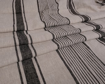 Tejido de Lino Rayado Grueso cortado a medida metro en color NEGRO 260 gr/m2, 140 cm de ancho para tapicería de sacos de grano, cortinas azul ROJO VERDE