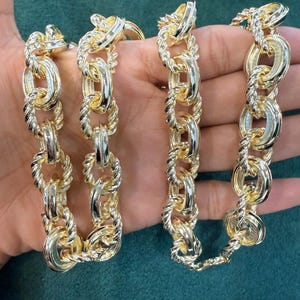 Handmade 14k Gold Plated Sterling Silver Chain - Heavy Italian Money Chain, 15MM, 24”