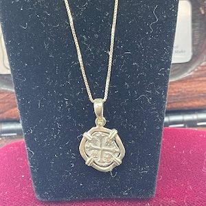 Atocha shipwreck treasure Mel fisher silver coin pendant with 925 sterling silver chain 18” long