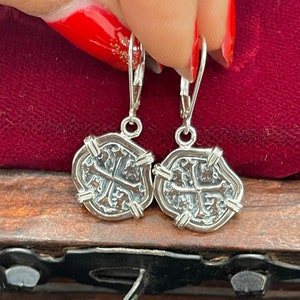 Atocha shipwreck treasure Mel fisher silver coin dangle earrings