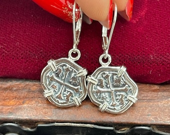 Handmade Recreation ofAtocha shipwreck treasure Mel fisher silver coin dangle earrings