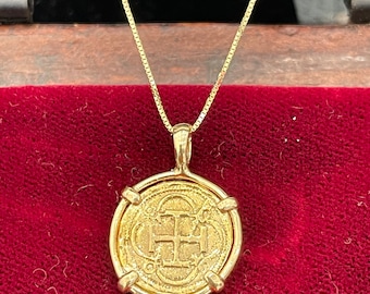 14k Gold Atocha Shipwreck Coin Pendant - Mel Fisher Treasure, 20” Chain