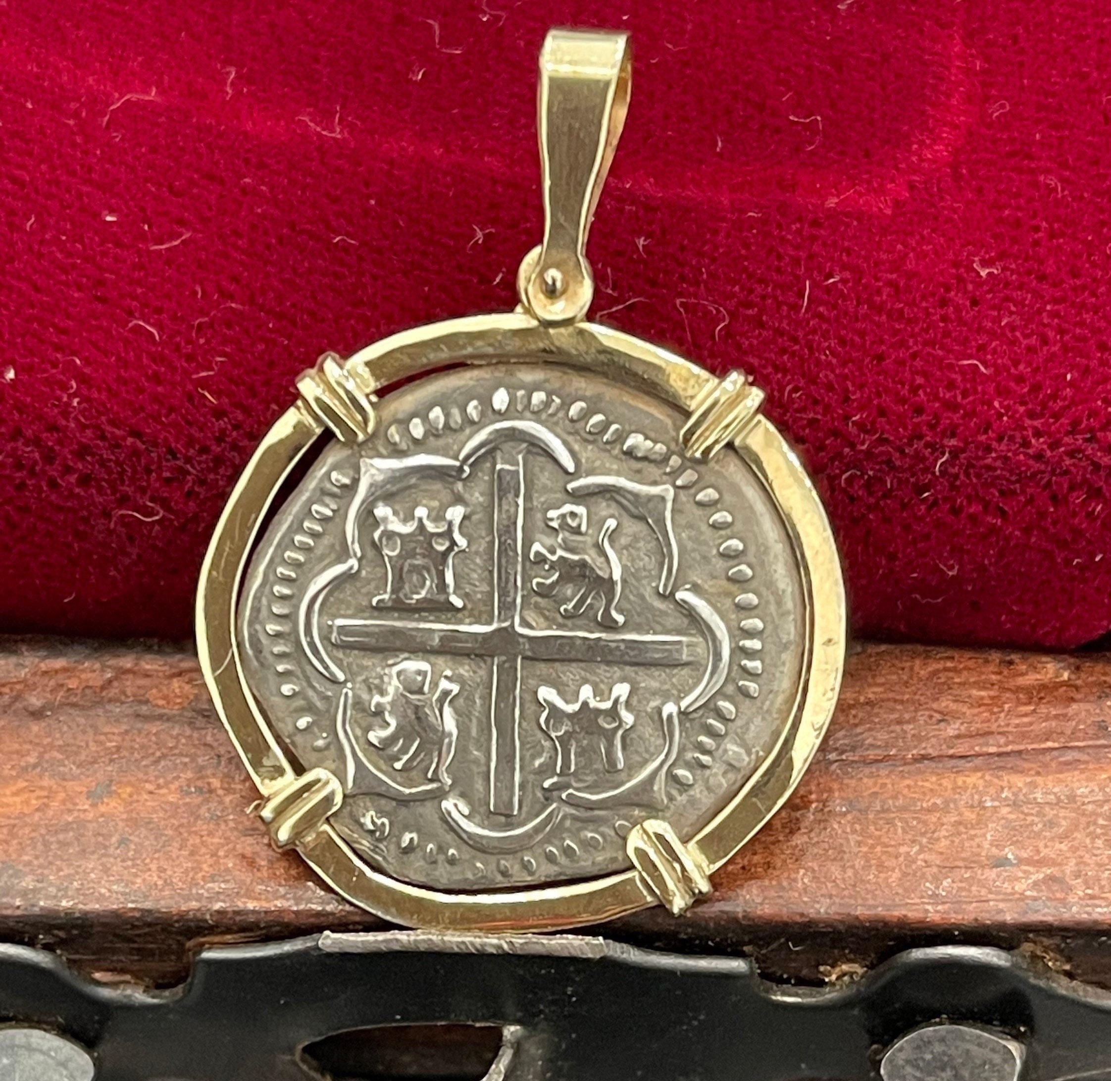 Atocha Shipwreck Silver Coin Pendant: Mel Fisher Treasure, 14k Gold Bezel