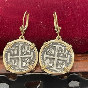 Atocha Shipwreck Silver Coin Earrings: 14k Gold Bezel & Hook