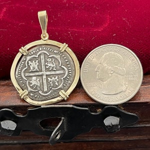 Atocha Shipwreck Treasure Mel fisher silver coin pendant in 14k gold bezel image 4